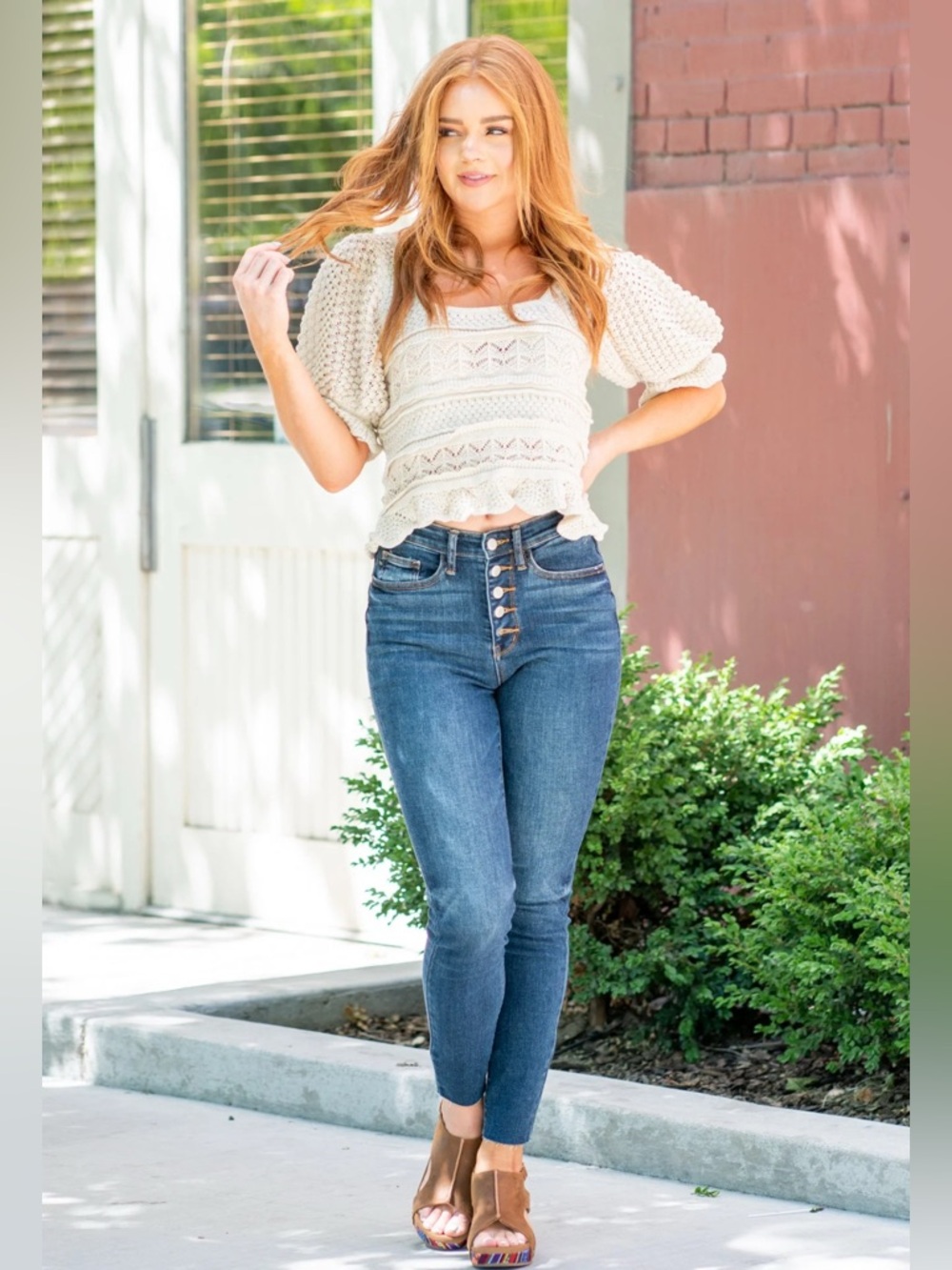 Judy Blue High Rise Button Fly Cut Off  Skinny Jean, 7/28